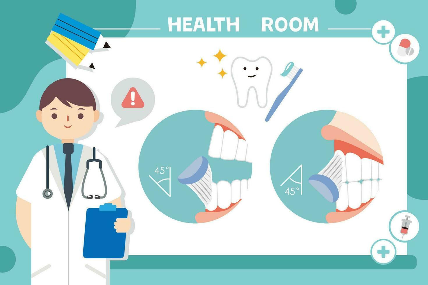 dental cuidado enseñando el tecnicas de cepillado tu dientes. cuidado de la salud vector concepto. hospital personal cuidado ilustración