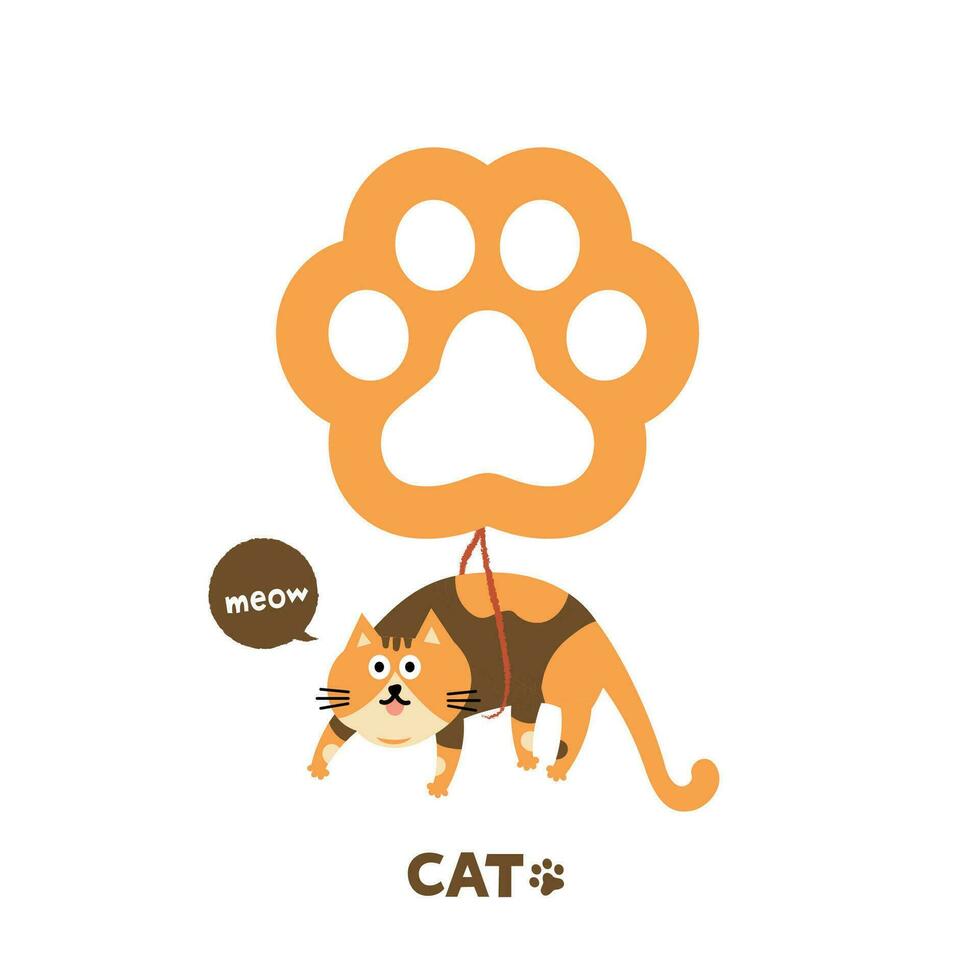 Cat head emoji vector. Vector illustration of pet orange cat tied with cat paw balloons on white background.