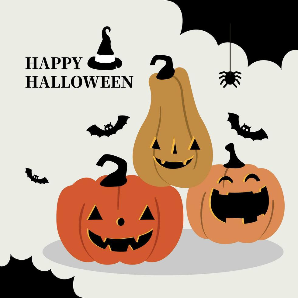 Happy Halloween Vector. magic elements. Pumpkins, ghost, skull, black cat. illustration in flat cartoon style. vector
