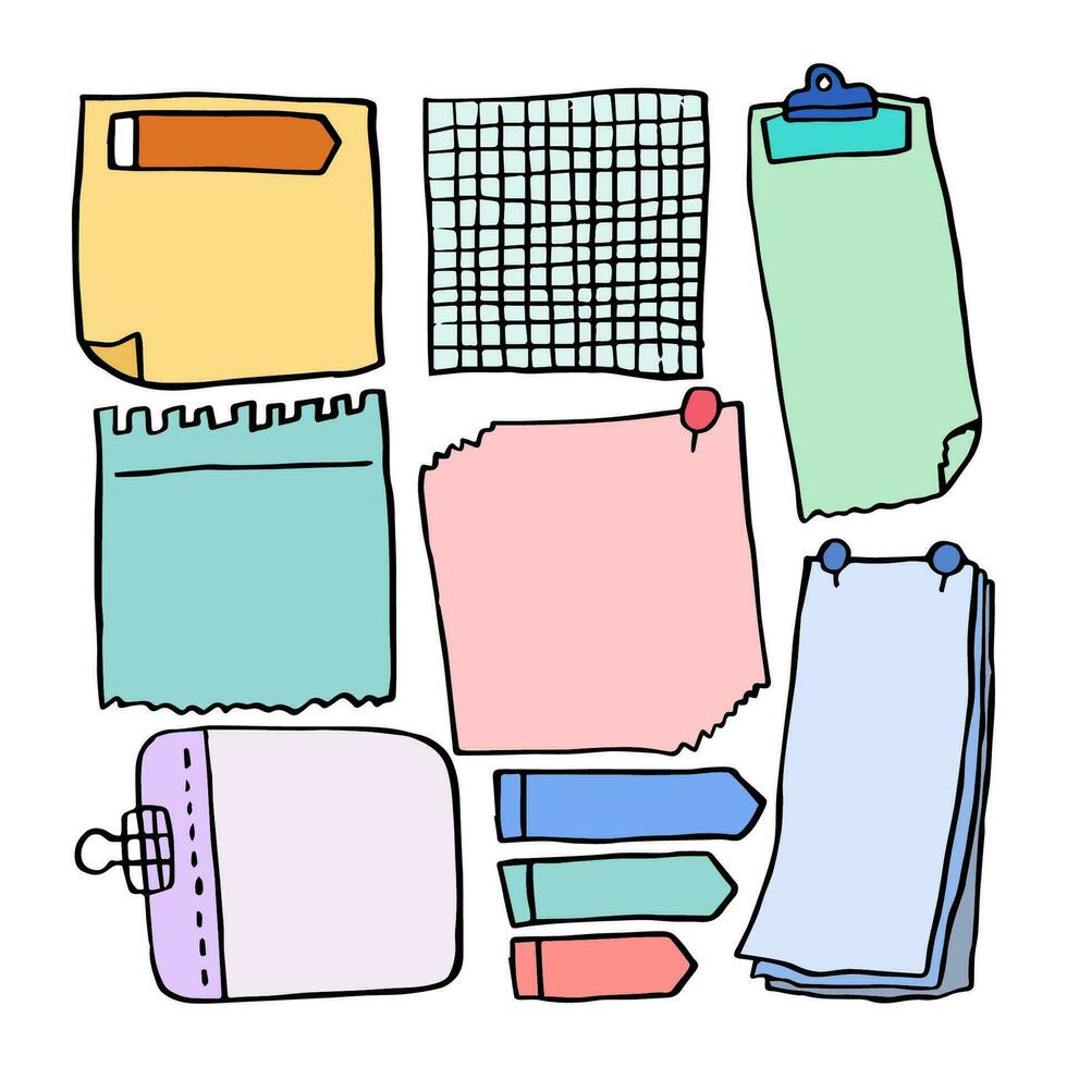 Set of different note papers on isolated background.Vector illustration. vector