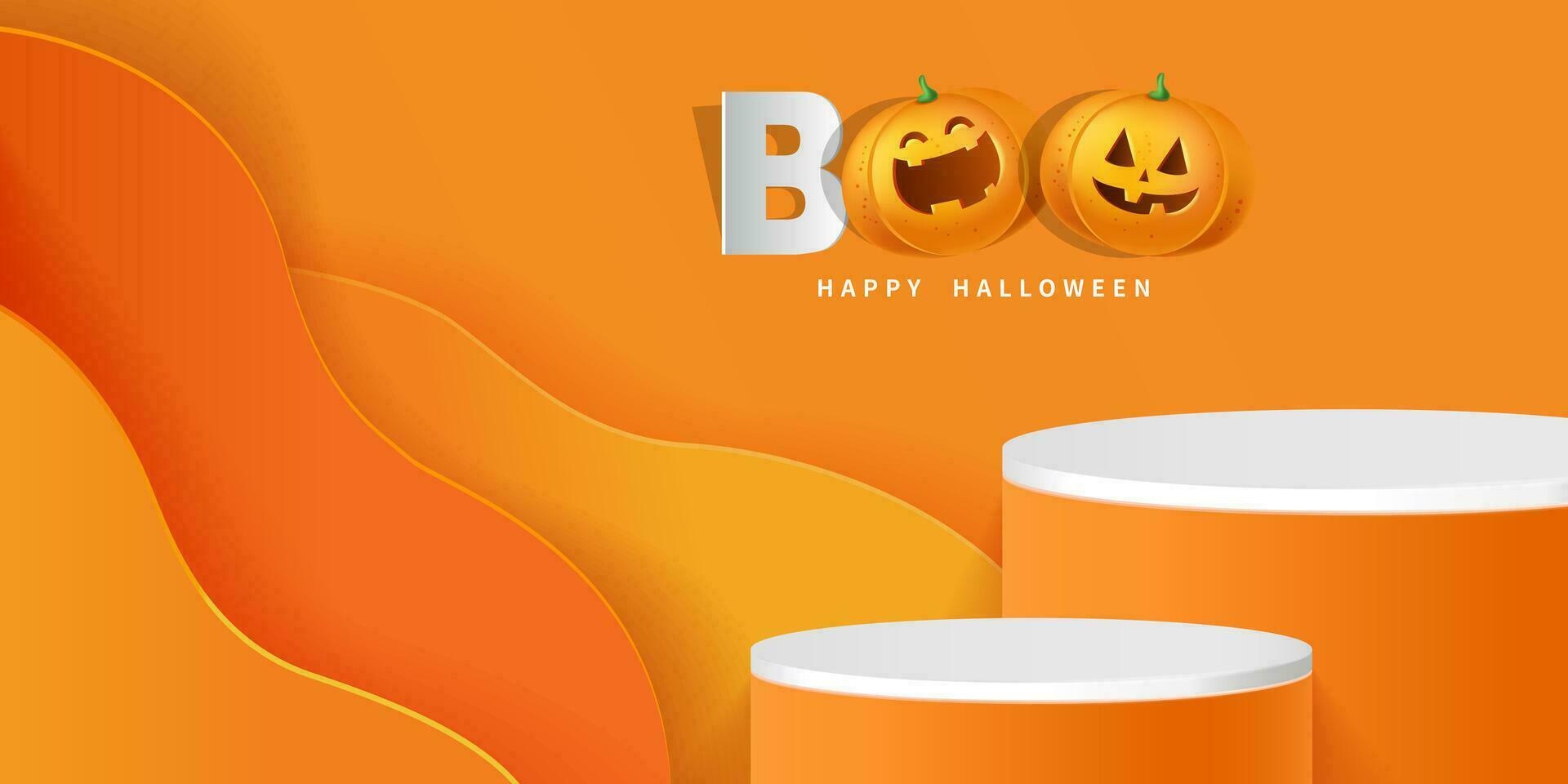 Happy Halloween 3d Vector. magic elements. Pumpkins, ghost. illustration in flat cartoon style. vector