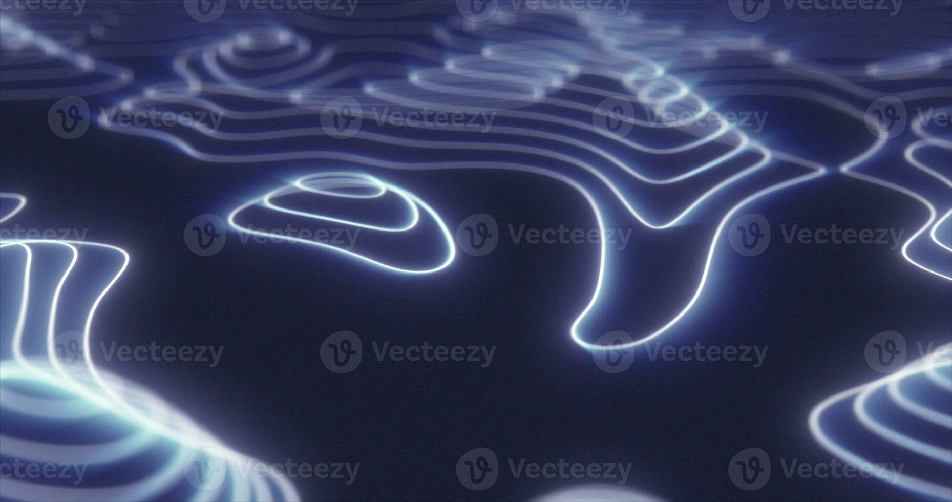 Abstract blue futuristic hi-tech landscape with mountains and canyons from glowing energy circles and magic lines background photo