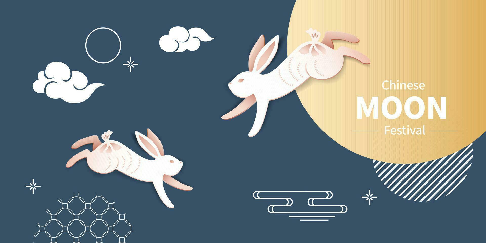 Vector Illustration of mid-autumn festival celebration. Rabbit and Moon.
