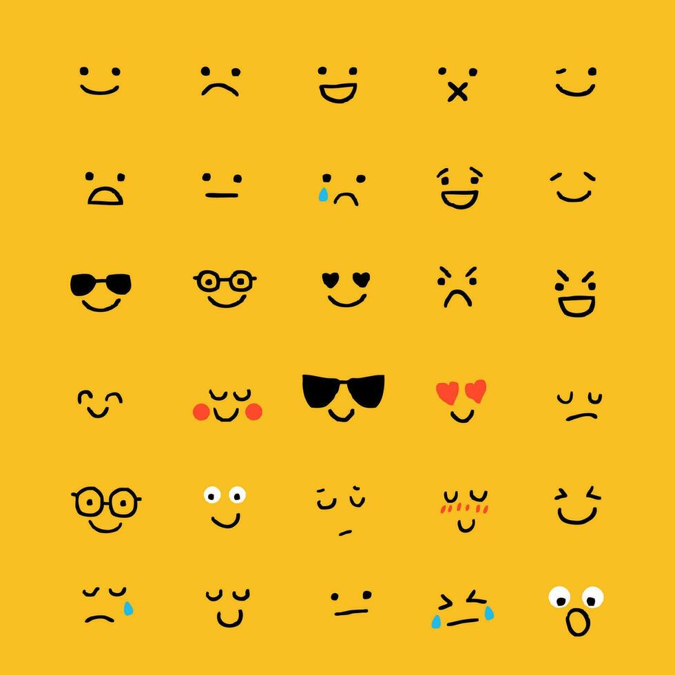 Set of Emoticons. World emoji day greeting card design template with different feelings vector