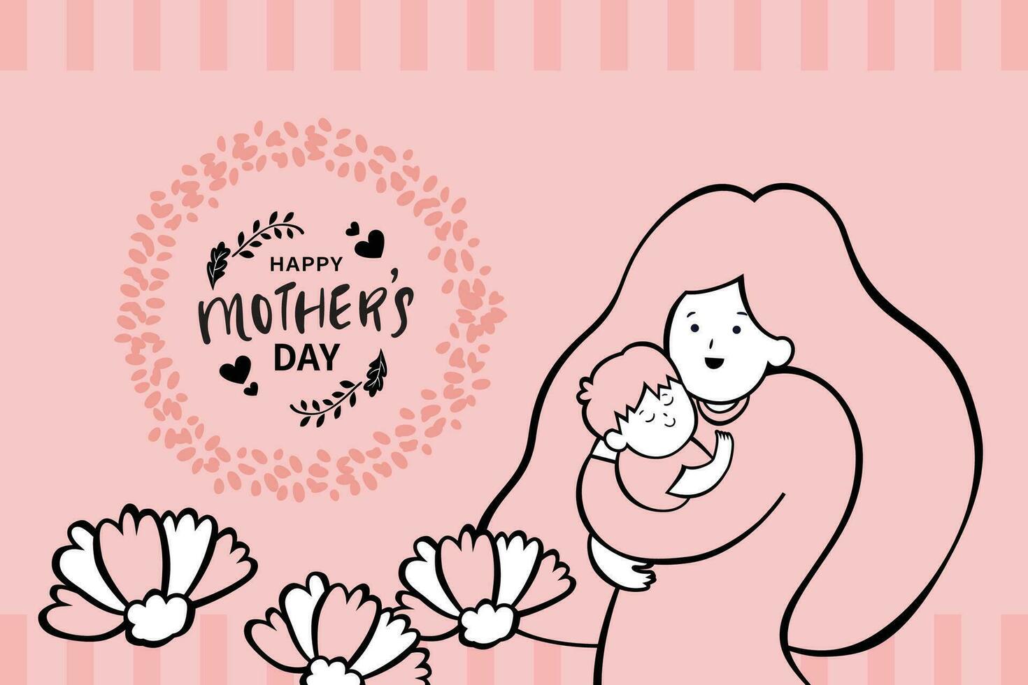 Vector illustration of joyous celebration happy mother's day, simple line illustration of mother holding baby