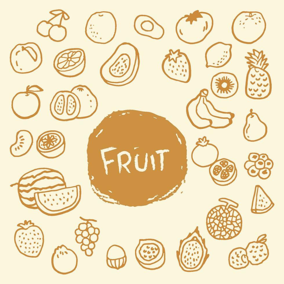 Healthy food concept. Colorful big collection with fruits and vegetables. Fruit line illustration vector