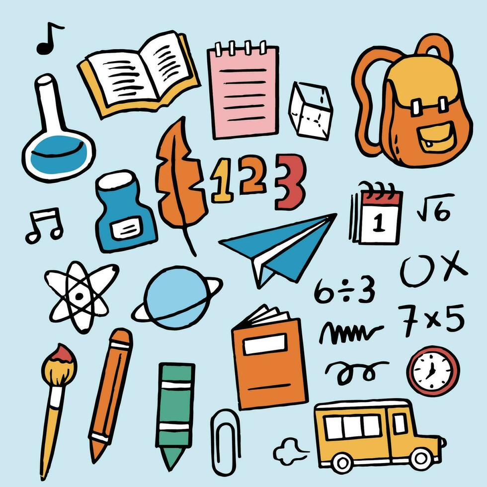 Back to School banner with hand drawn line art icons of education vector