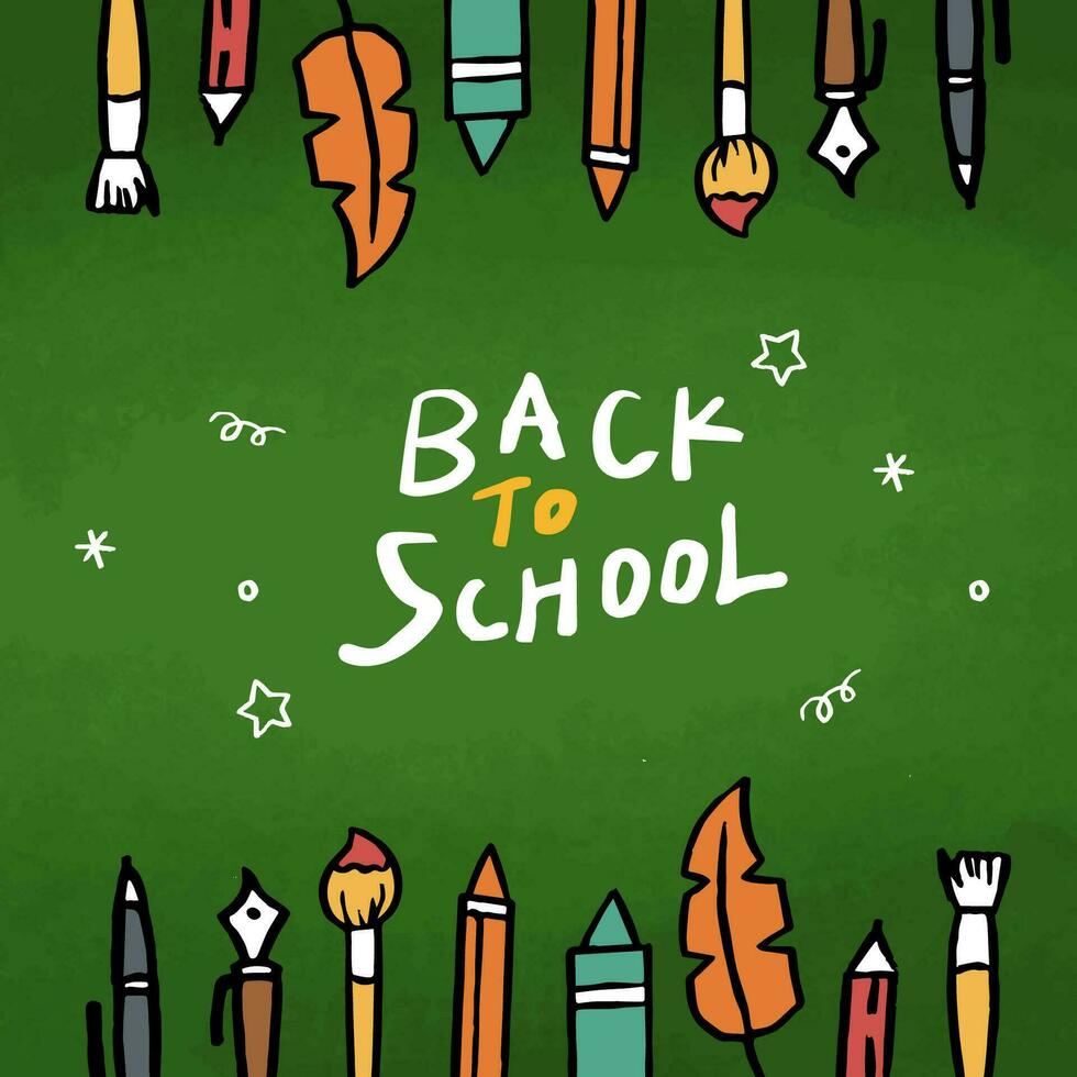 Back to School banner with hand drawn line art icons of education vector