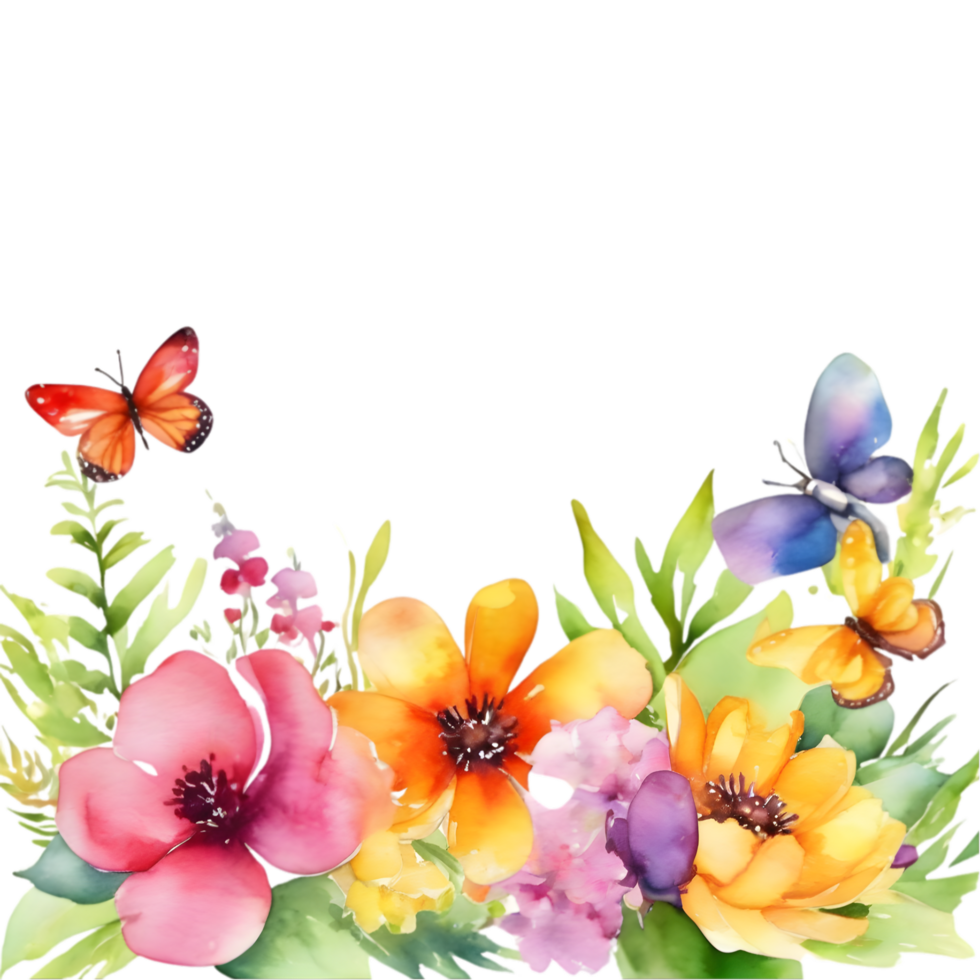 Clipart of watercolor paintings of colorful spring flowers, used for decoration. AI-Generated png