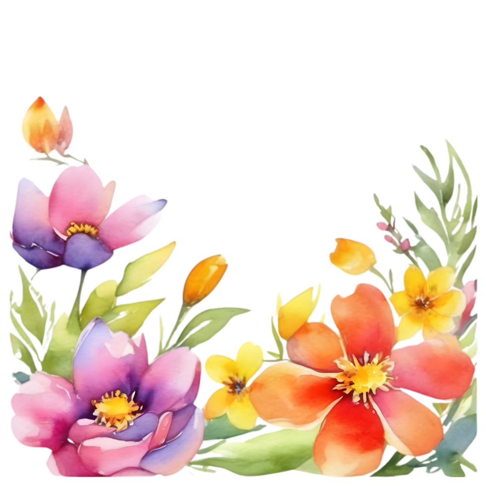 Clipart of watercolor paintings of colorful spring flowers, used for decoration. AI-Generated png