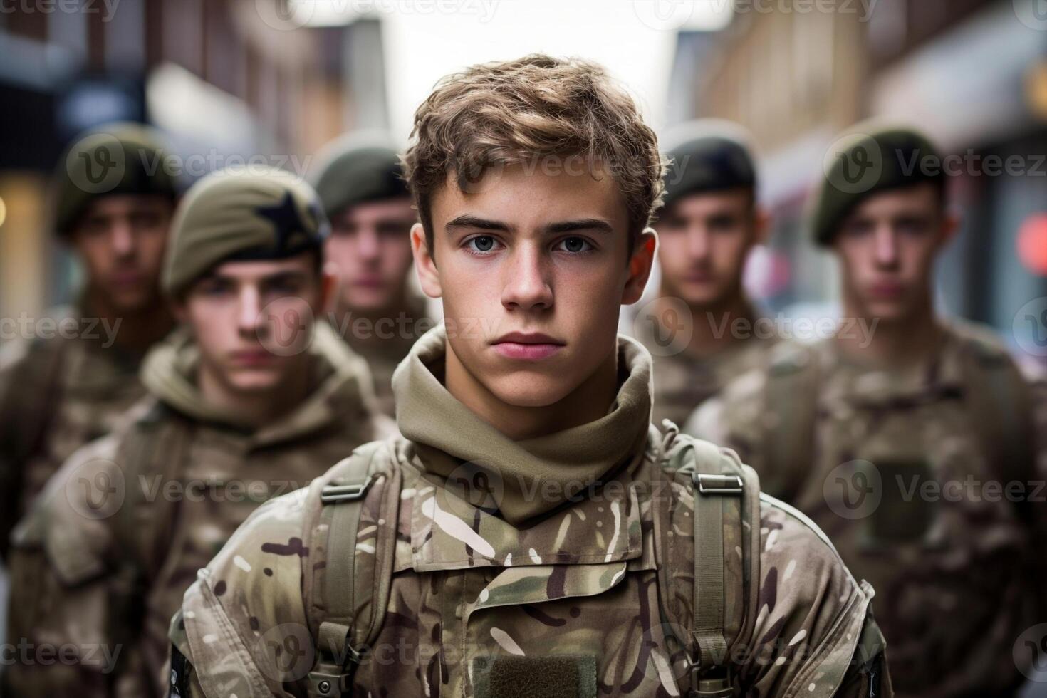 AI Generated Editorial soldier person male team conflict weapon war gun group armed event city uniform men army young parade military warrior camouflage commando photo