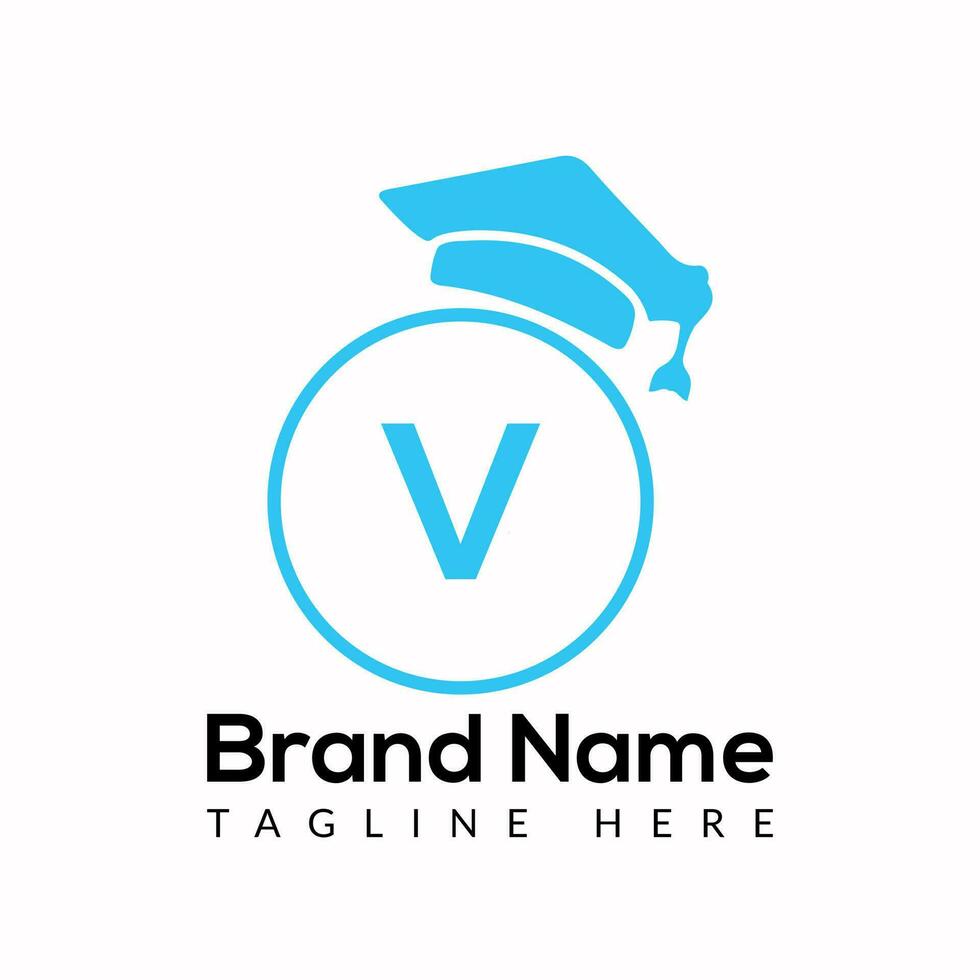 logotipo de educación en la plantilla de letra v. plantilla de concepto de signo educativo inicial vector