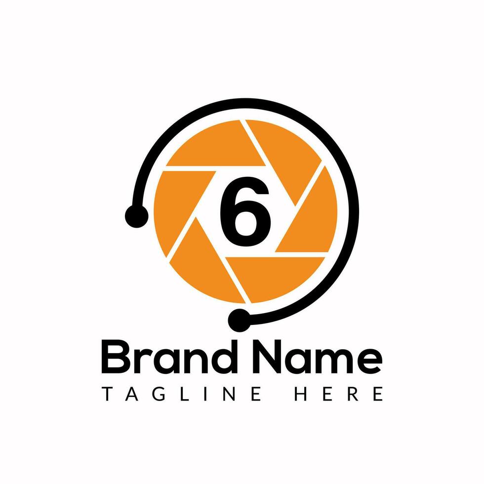 Initial Letter 6 Photography Logo Camera lens Concept. Photography Logo Combined 6 Letter Camera Sign Logo vector