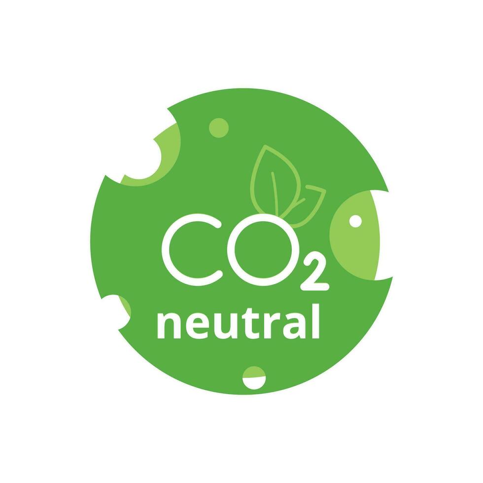 CO2 neutral green round sticker. Net zero greenhouse gas emissions objective.Climate neutral long term strategy Vector illustration, flat, clip art.
