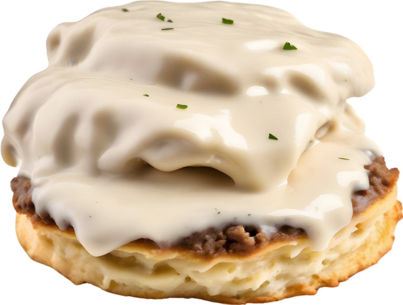 Image of Delicious-looking Biscuits and gravy. AI-Generated. png