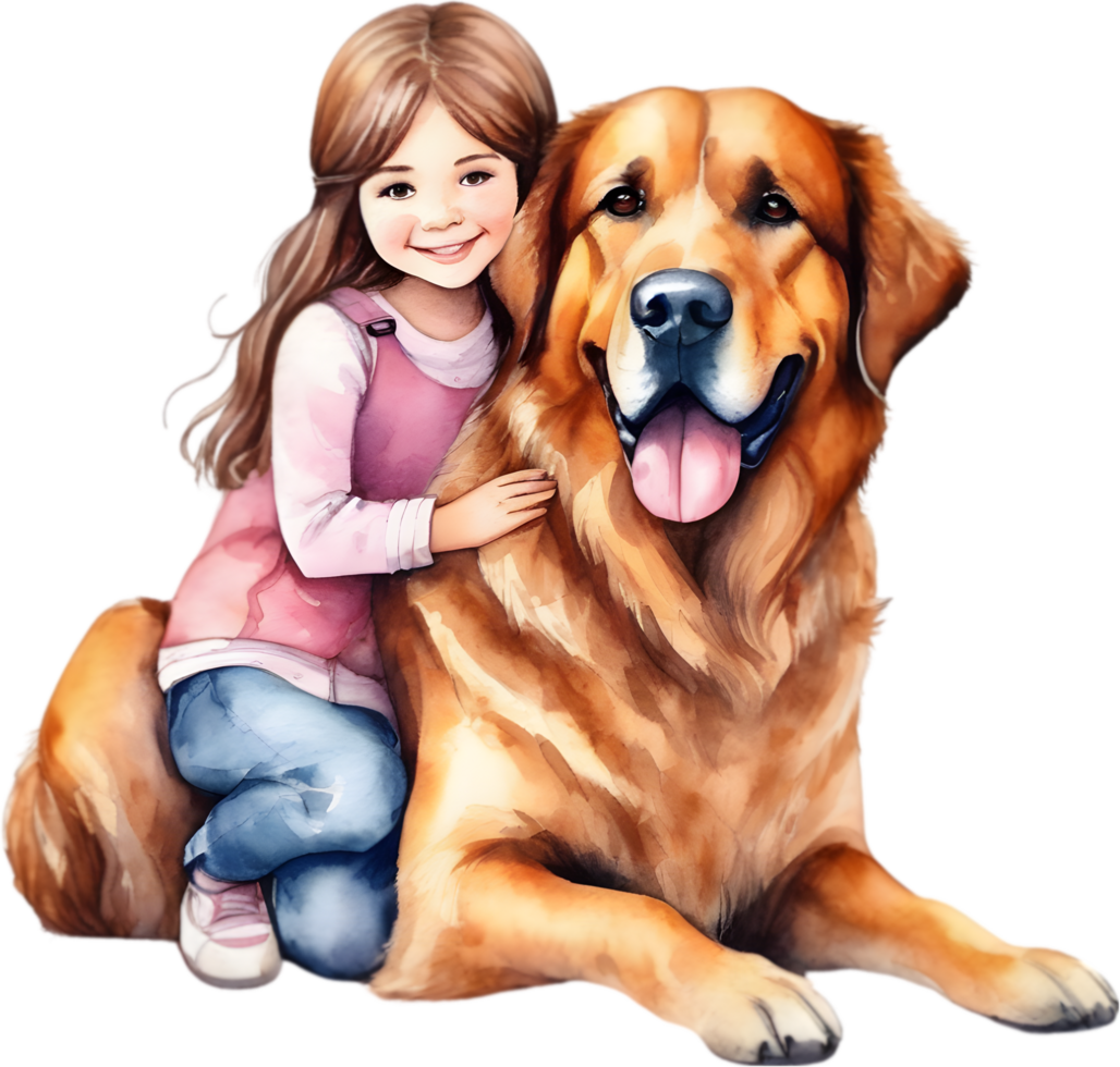 painting-of-a-little-cute-girl-and-a-big-dog-ai-generated-32322773-png