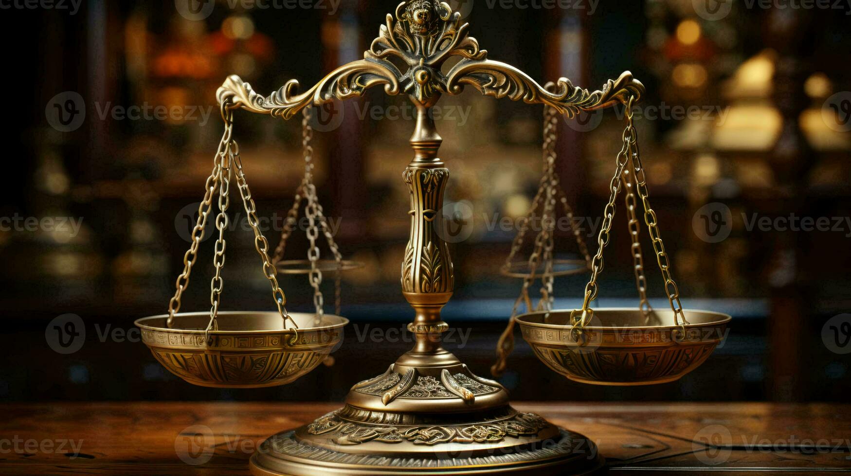 Golden scales of justice in the courthouse, concept of legislature, judiciary and justice photo