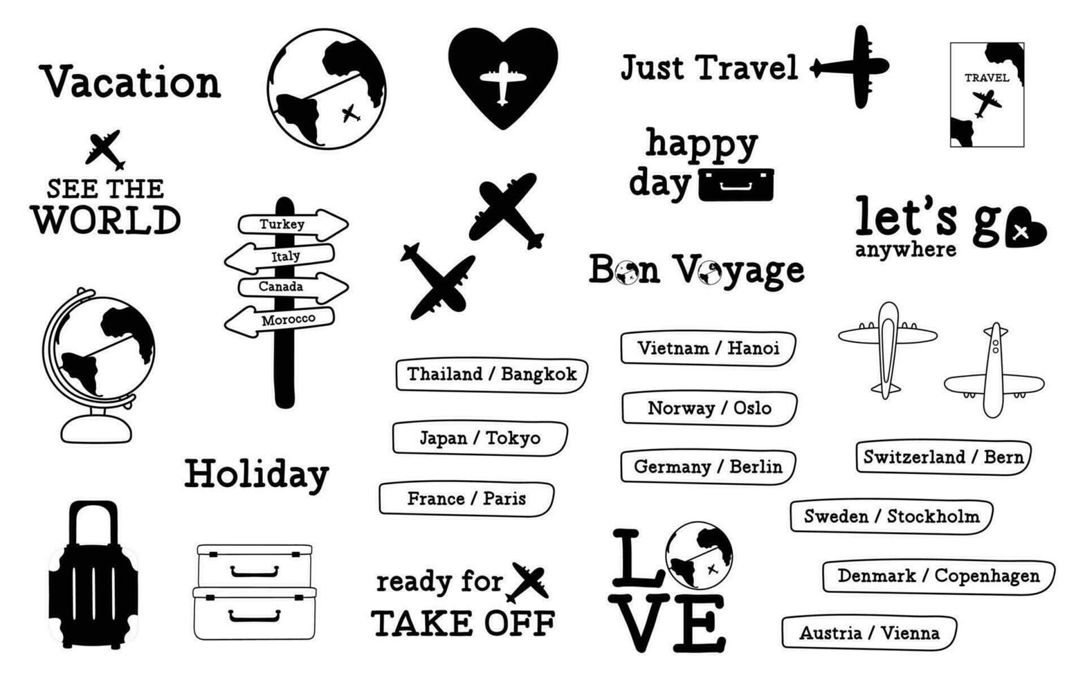 Set of travel stickers collection. vector