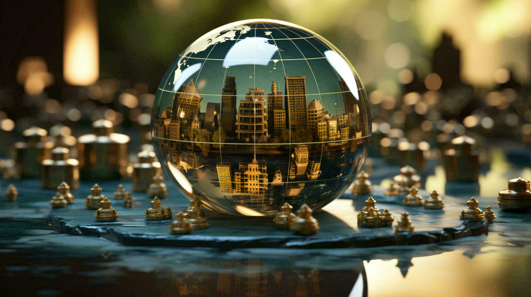 Planet earth globe in a glass ball sphere, world integration and international trade concept, background photo