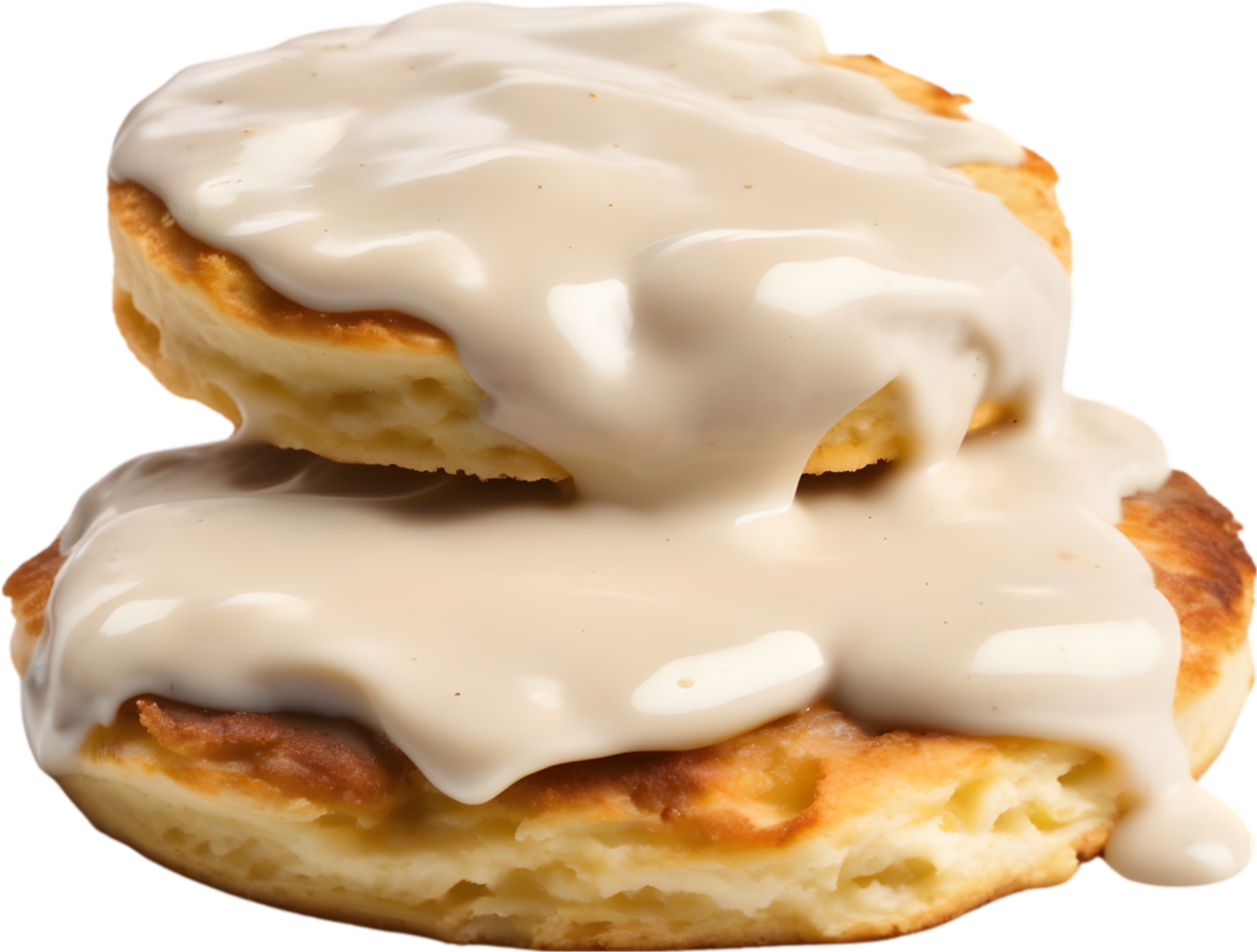 Image of Delicious-looking Biscuits and gravy. AI-Generated. png