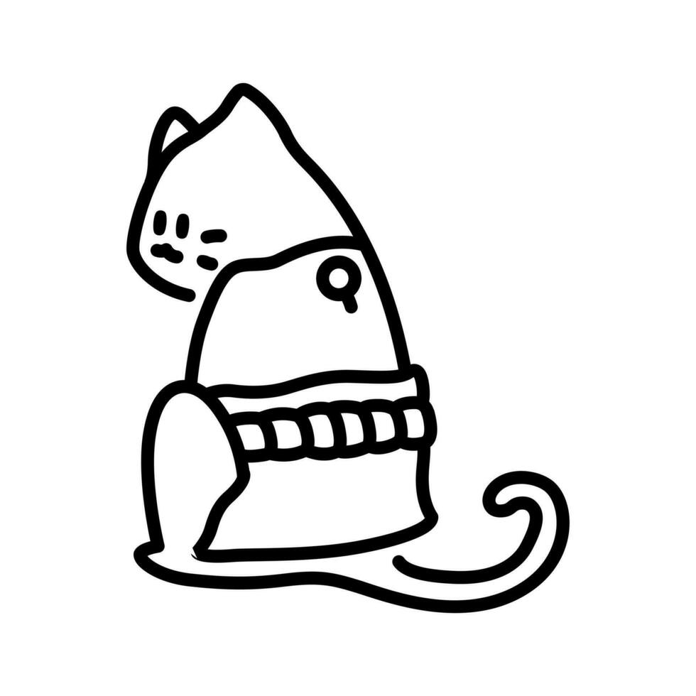 Cat wearing japanese clothes. Minimalist line art cat drawing. vector