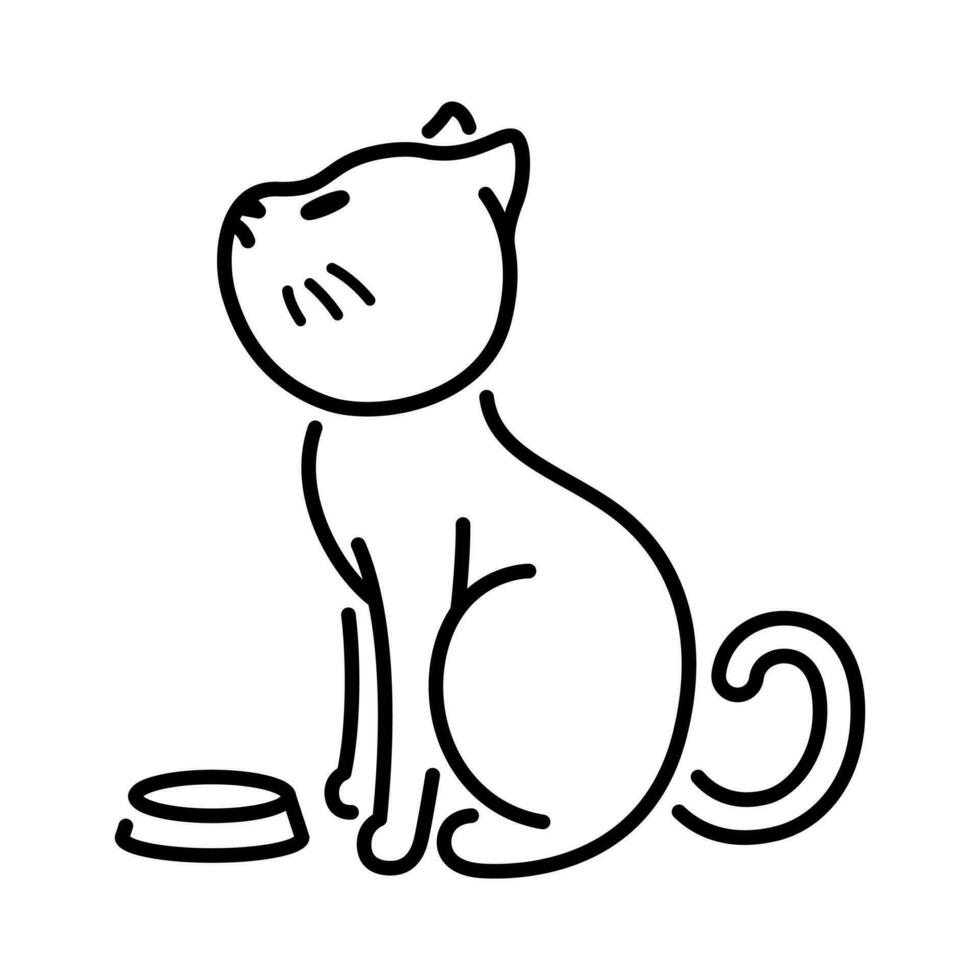 Hungry cat. Minimalist line art cat drawing. vector