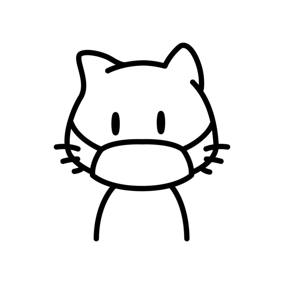 Cat wearing a mask. Minimalist line art cat drawing. vector