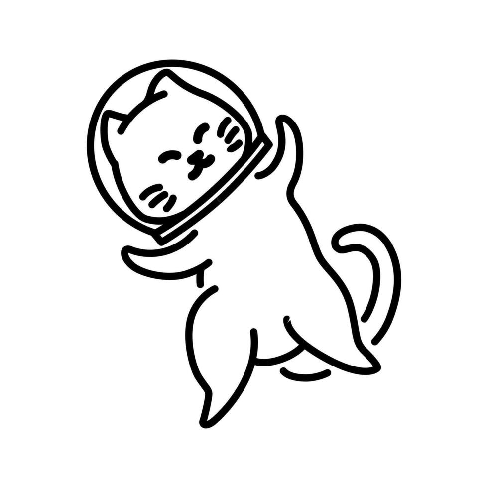 Astronaut cat. Minimalist line art cat drawing. vector