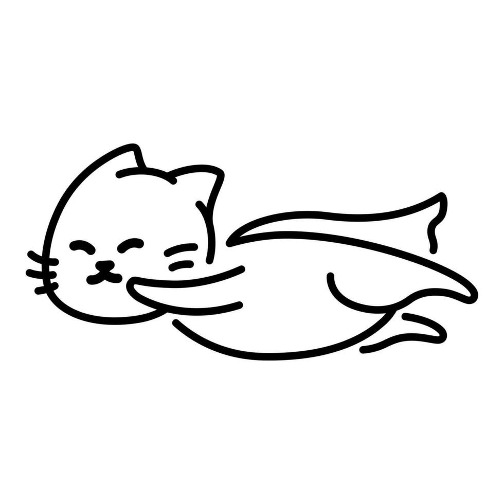 Flying superhero cat. Minimalist line art cat drawing. vector