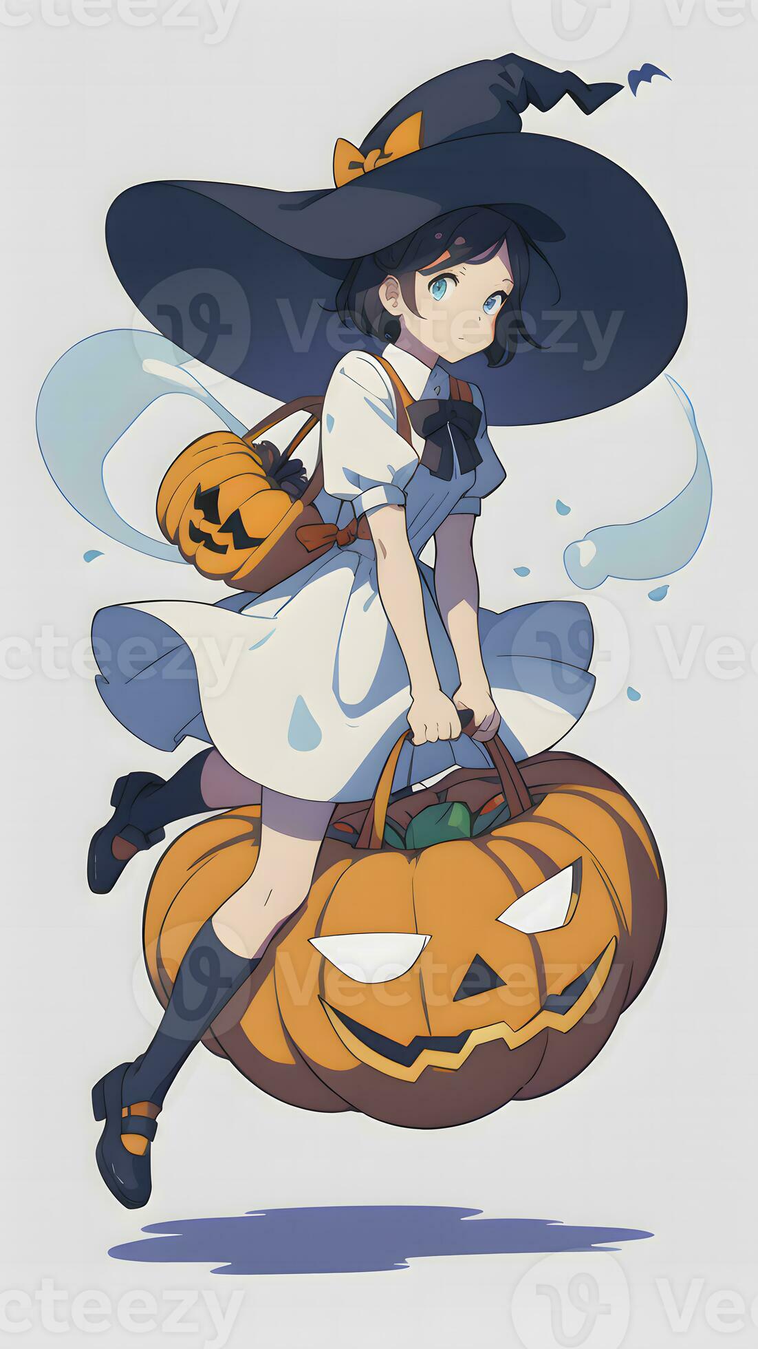 Kawaii Anime Girl in a Halloween Pumpkin - Anime Halloween