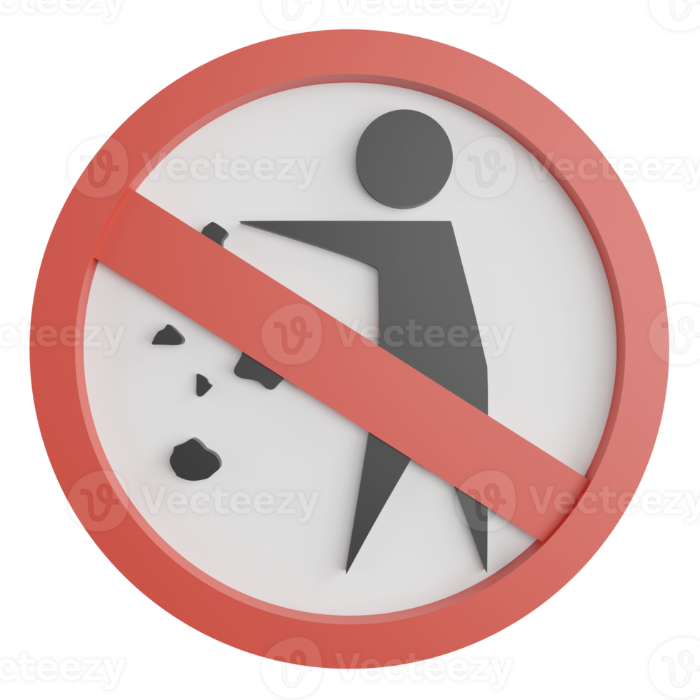 Do not litter sign clipart flat design icon isolated on transparent background, 3D render road sign and traffic sign concept png