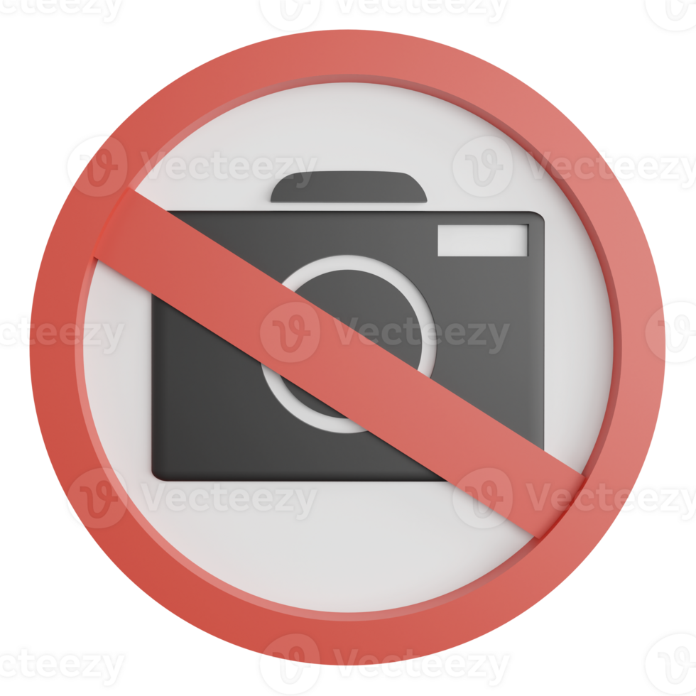 No camera sign clipart flat design icon isolated on transparent background, 3D render road sign and traffic sign concept png