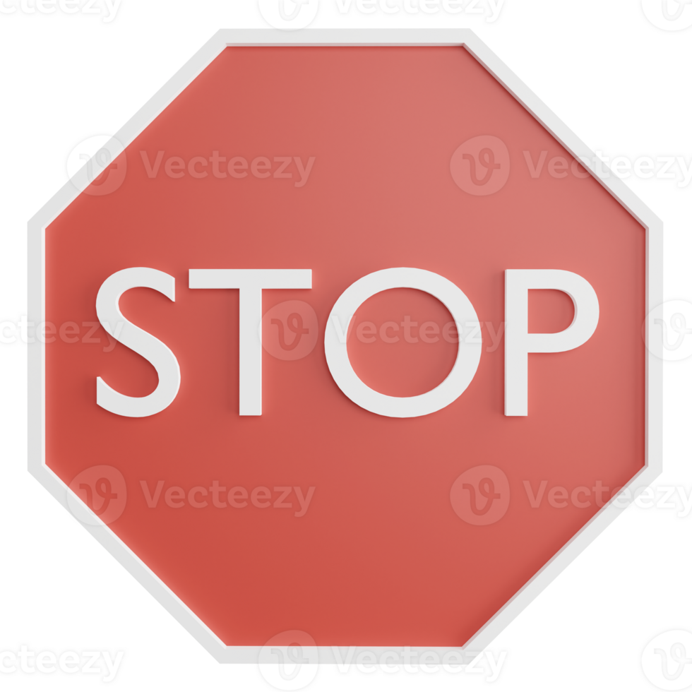 Stop sign clipart flat design icon isolated on transparent background, 3D render road sign and traffic sign concept png