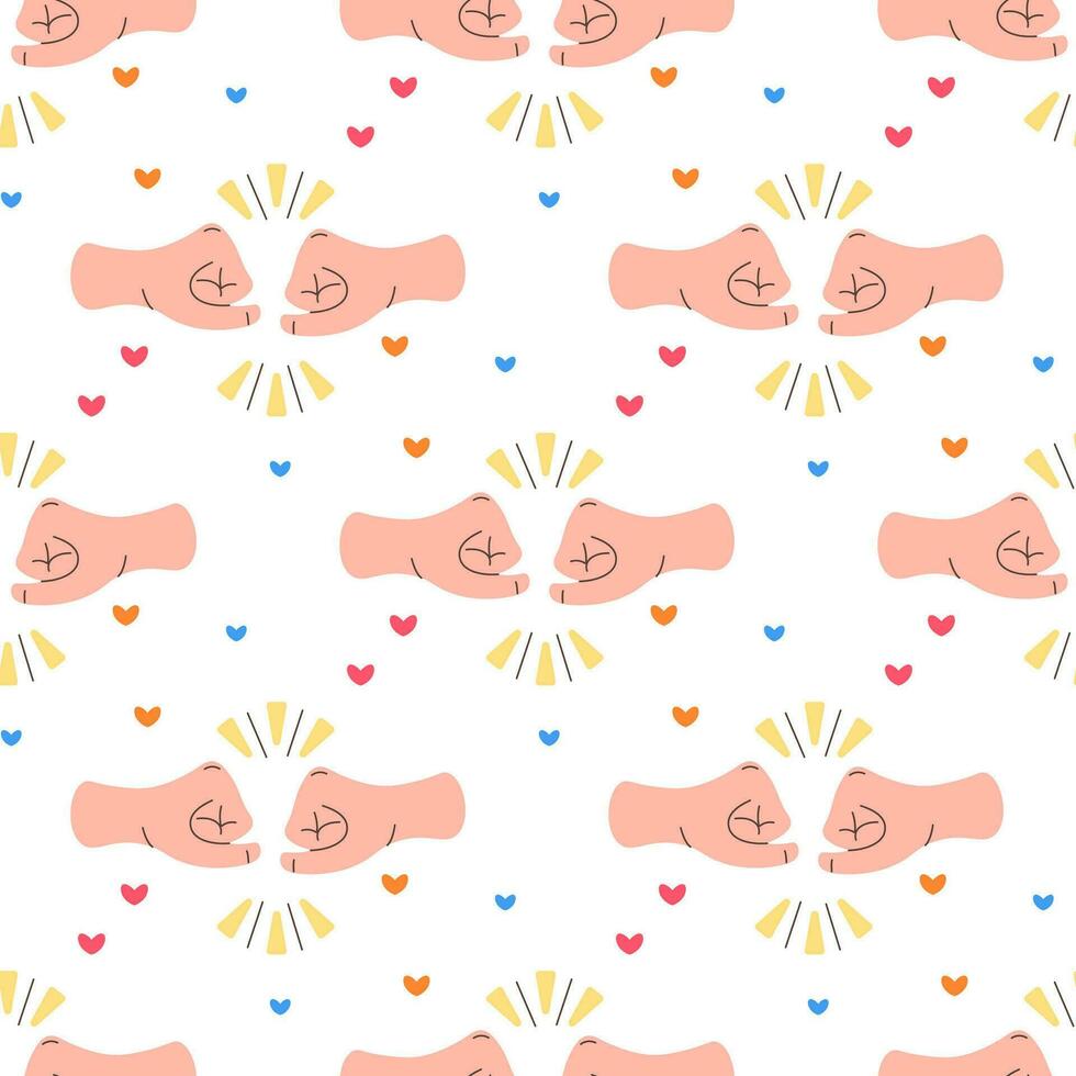 Seamless hand pattern, holding hands, fists, vector