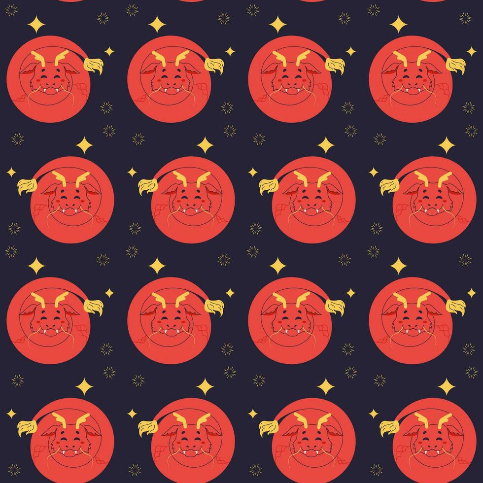 Seamless pattern chinese dragon, red cute 2024. vector