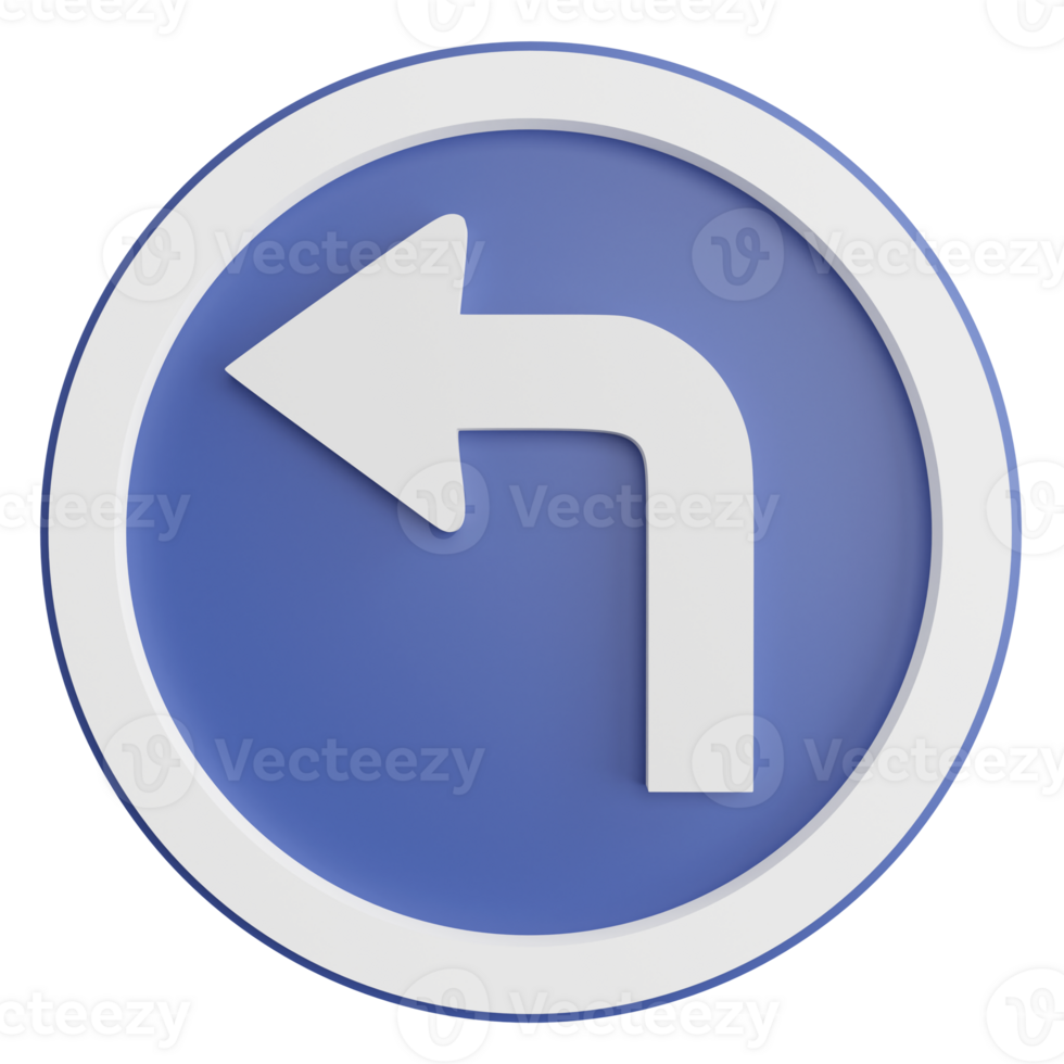 Turn left ahead sign clipart flat design icon isolated on transparent background, 3D render road sign and traffic sign concept png