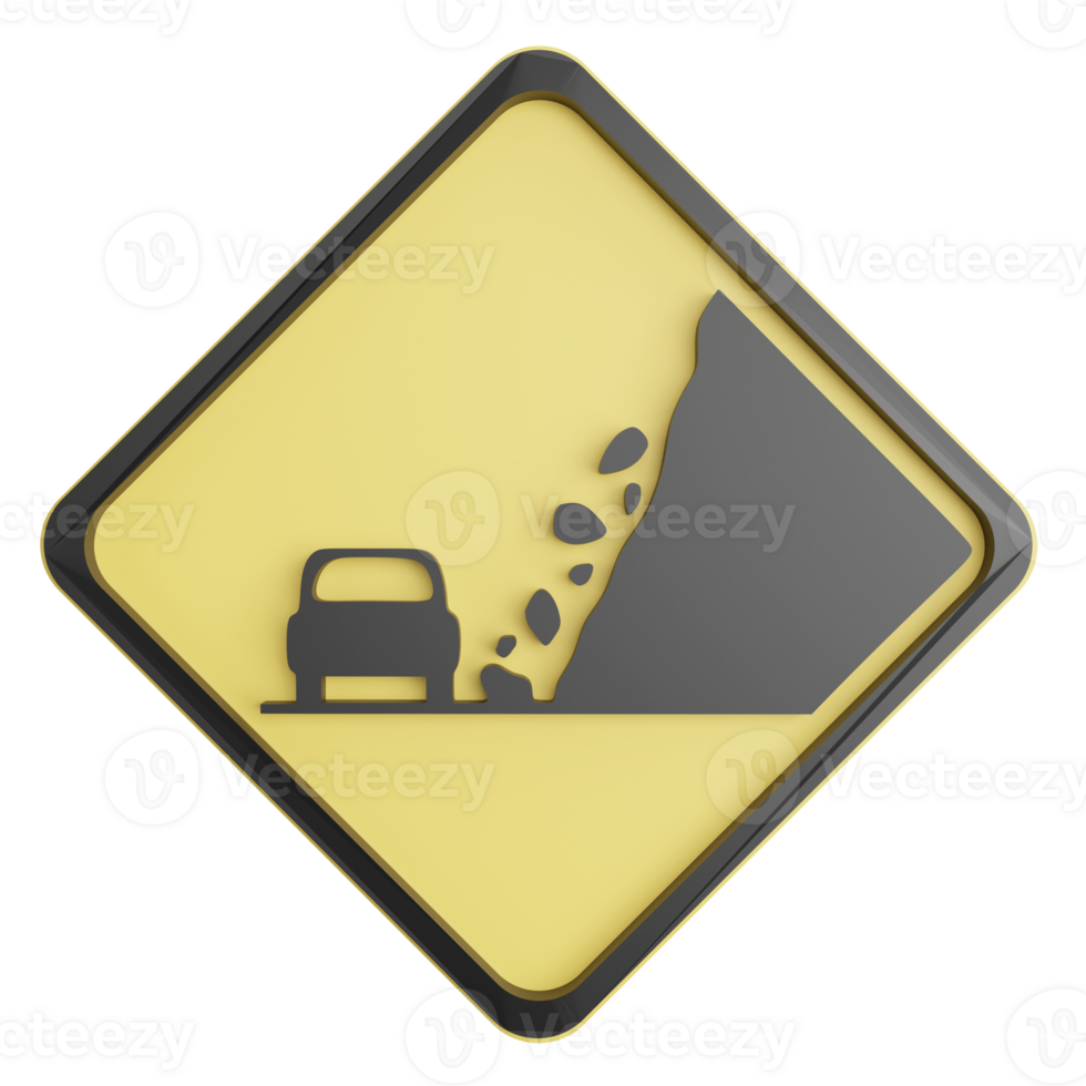 Landslide area sign clipart flat design icon isolated on transparent background, 3D render road sign and traffic sign concept png