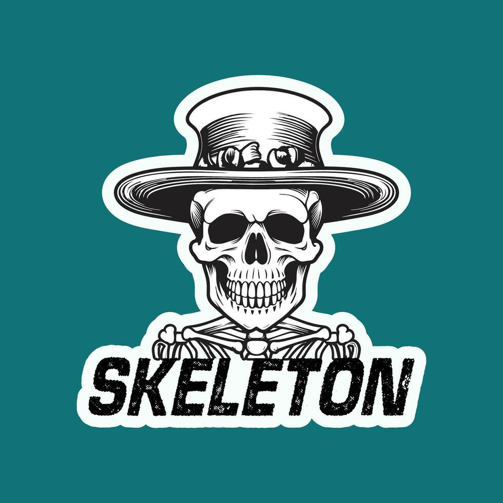 Sticker of Skeleton in Top Hat and Cane vector