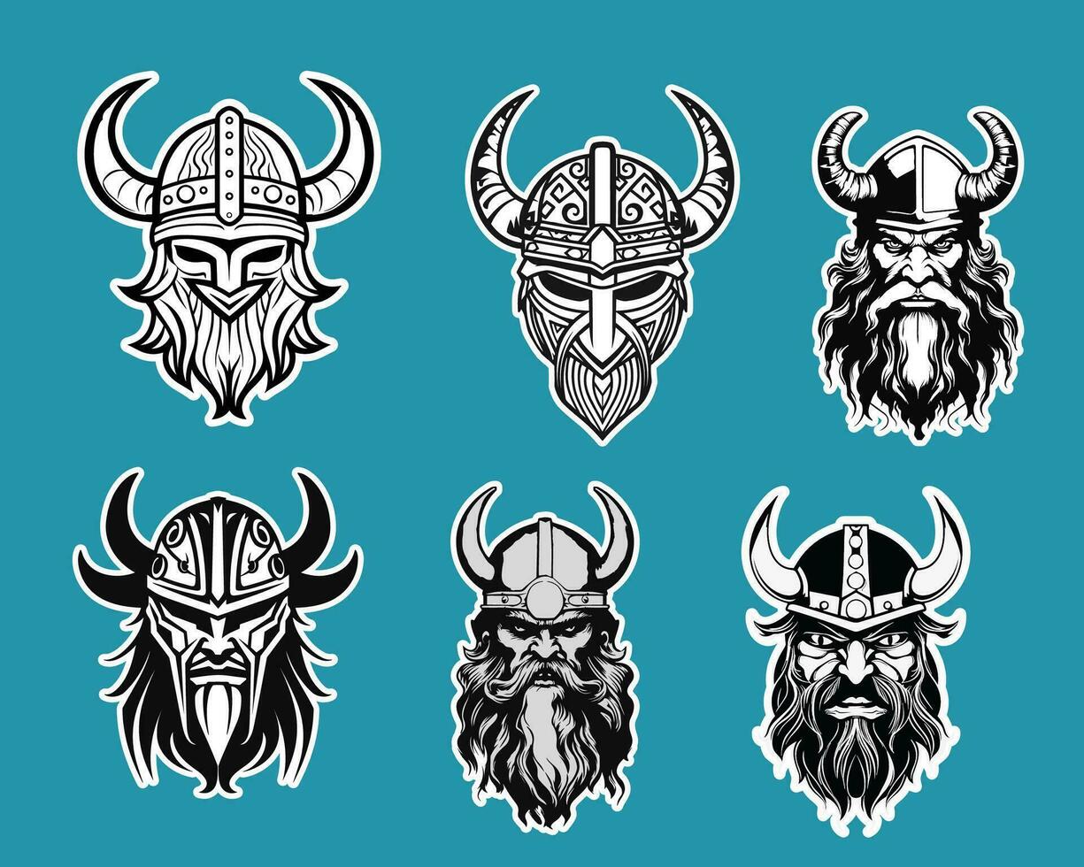 vikingo cascos y barbas, un colección de ilustraciones vector