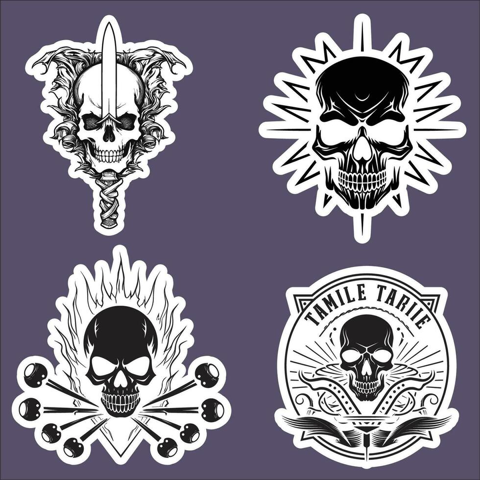 Skull Stickers with Wings, Horns, and Crests vector