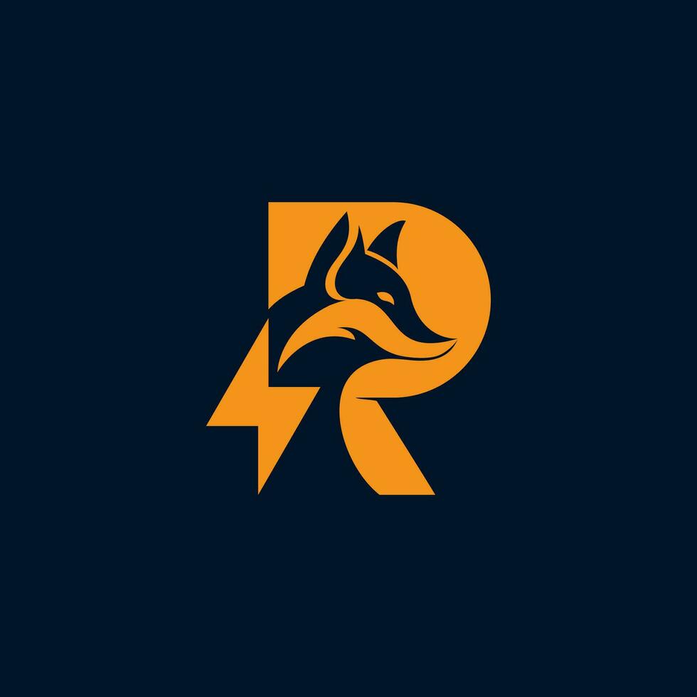 letter R with fox head inside logo design vector