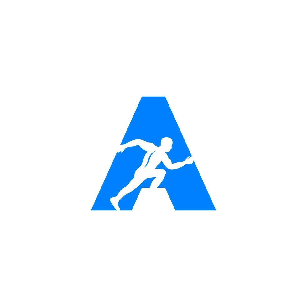 letter A with run man logo design vector