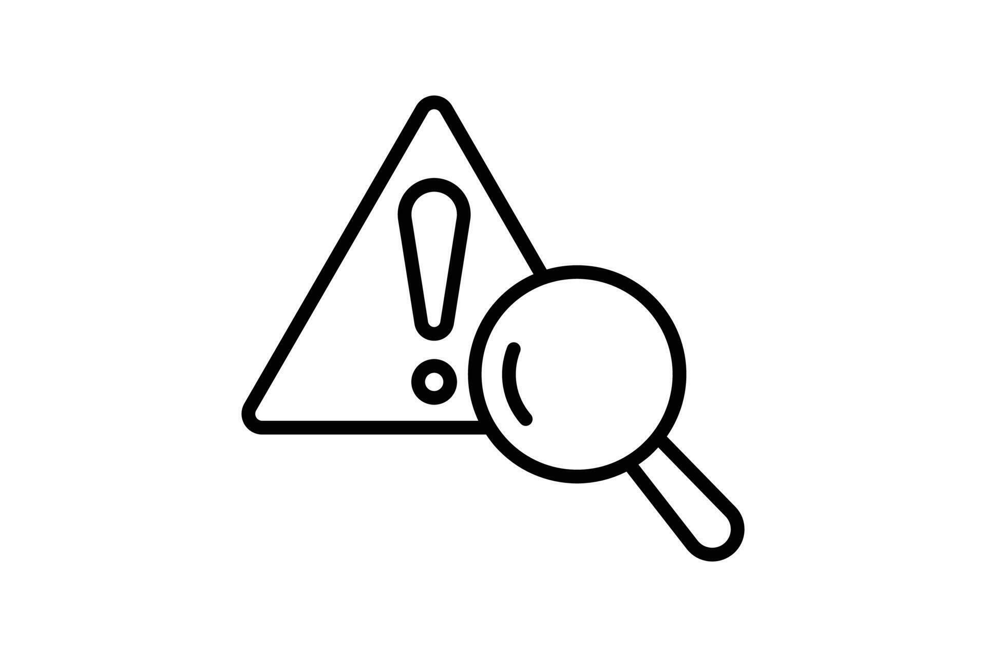 Problem identification icon. magnifying glass with exclamation mark ...