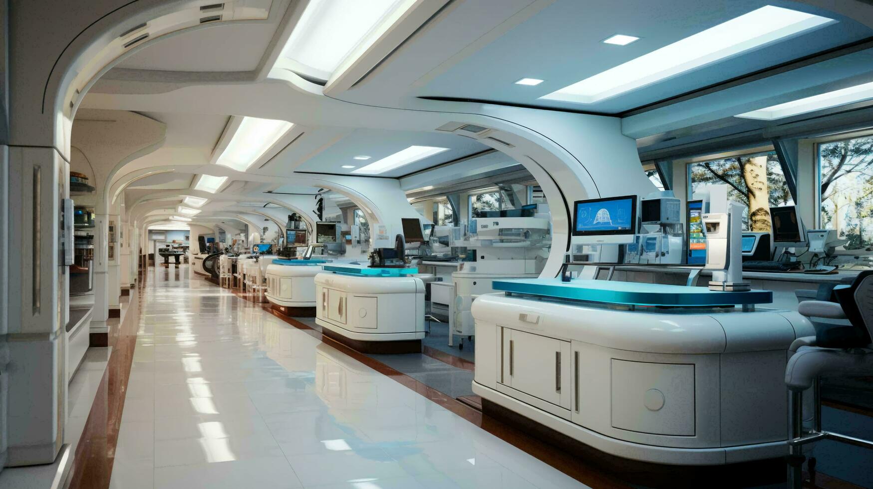 AI-Generated Modern scientific chemical medical research laboratory with equipment and flasks for conducting research and testing experiments photo