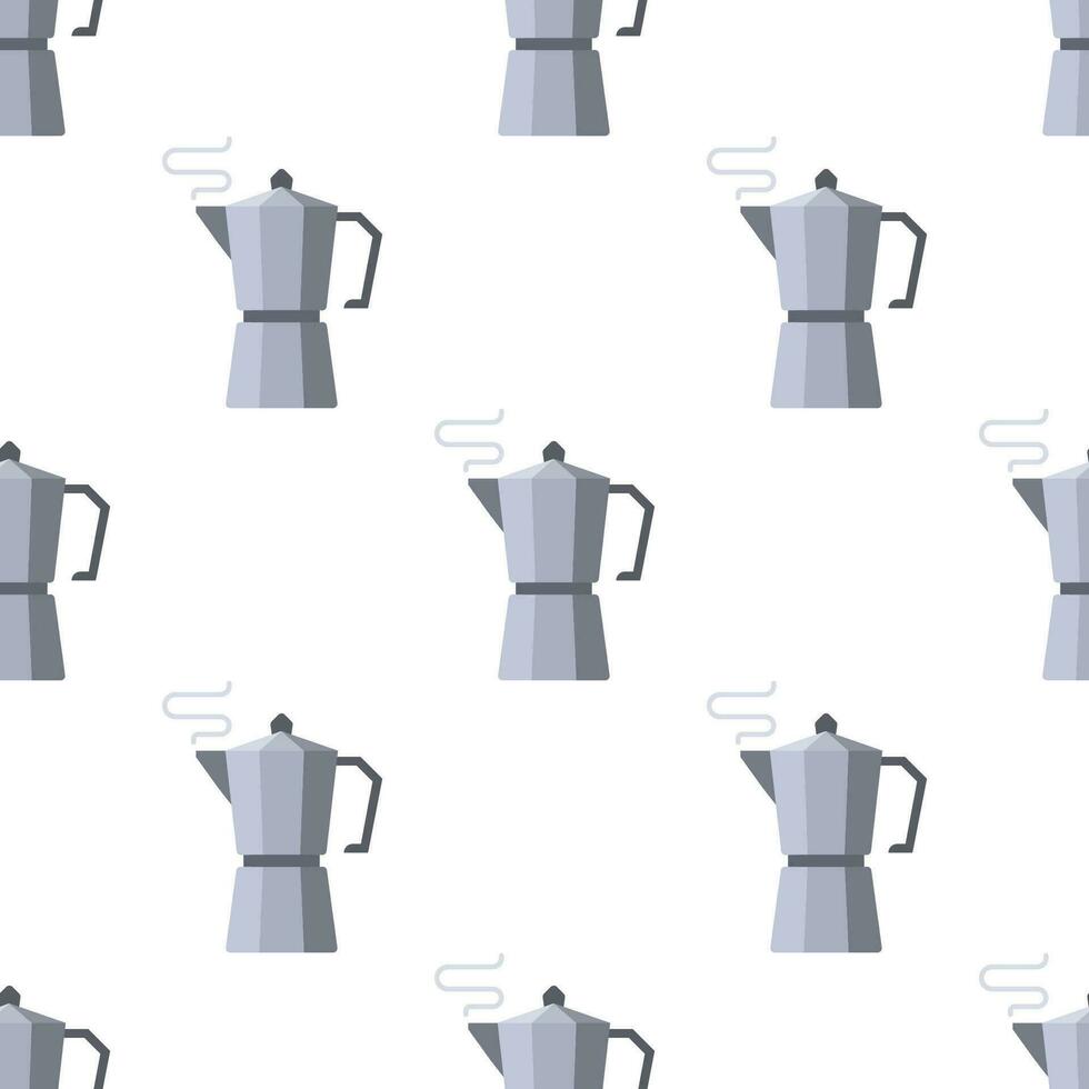 Moka pot coffee maker seamless pattern on white background. vector