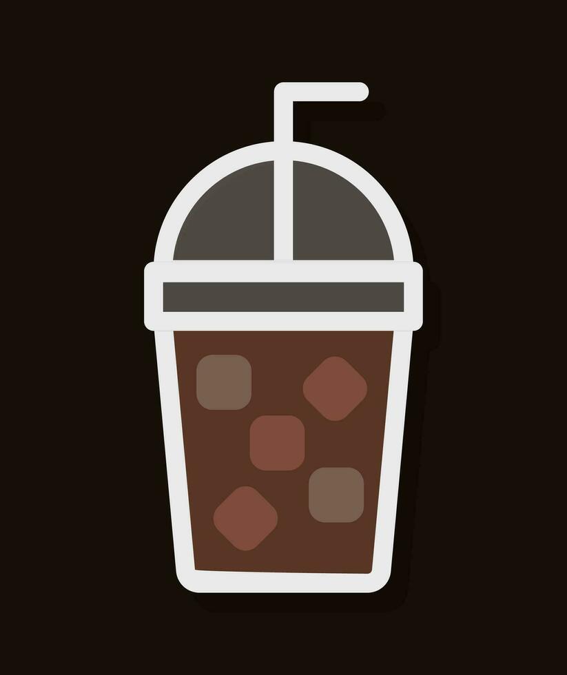 un vaso de con hielo café con tapa, plano diseño vector elemento.