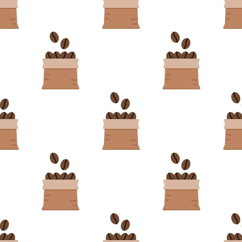 Coffee bean in Hemp bag seamless pattern on white background. vector