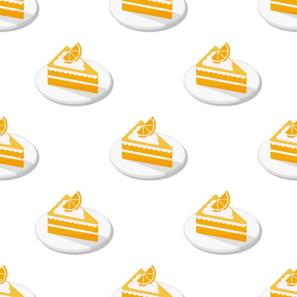 Orange cake seamless pattern on white background. vector