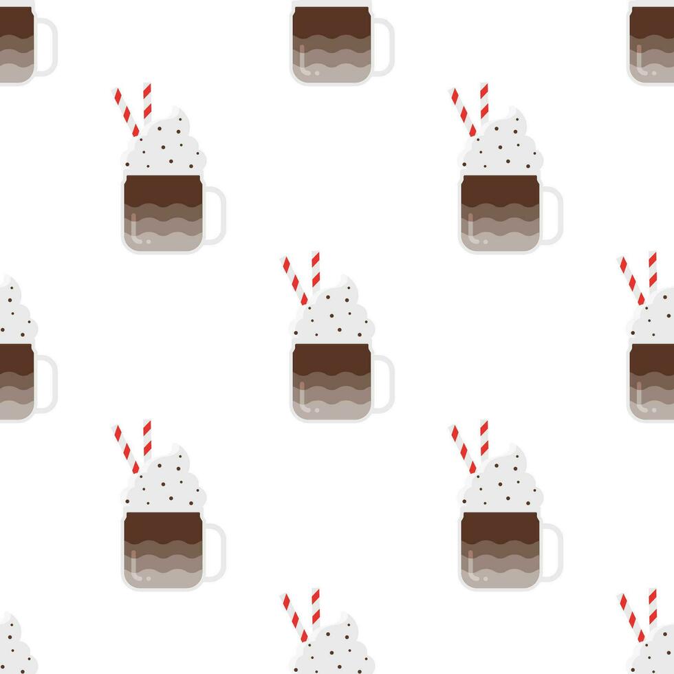 Iced coffee with whipped cream Seamless pattern on white background. vector