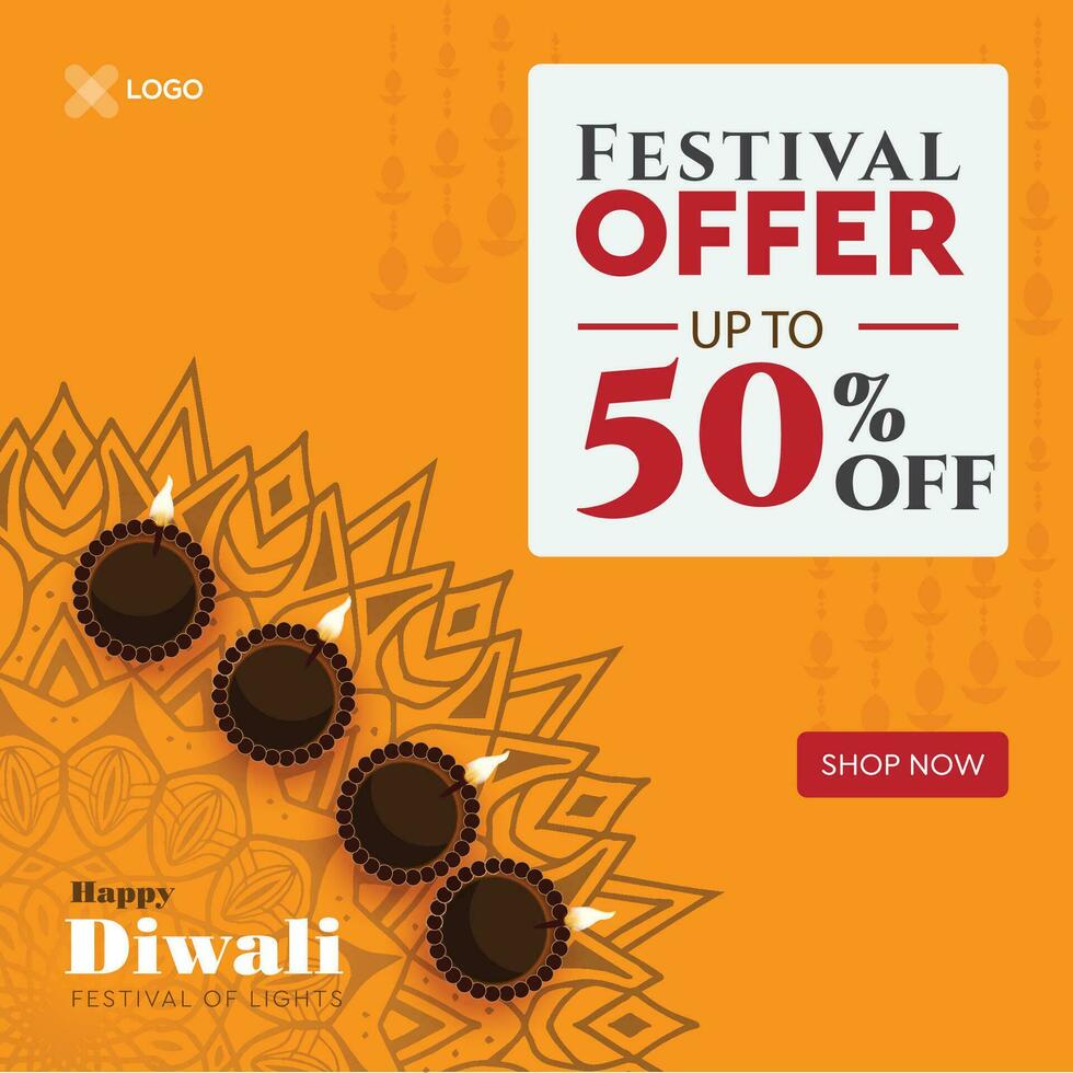 Deepawali festival discount social media post design vector